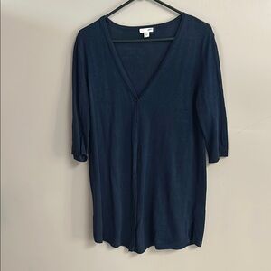 J. Jill Blue Ribbed 3/4 Sleeve Cardigan